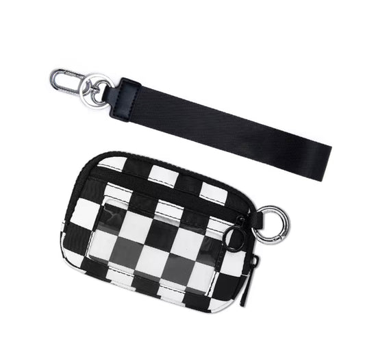 Card Holder Coin Purse Keychain Clutch - Checkered Black