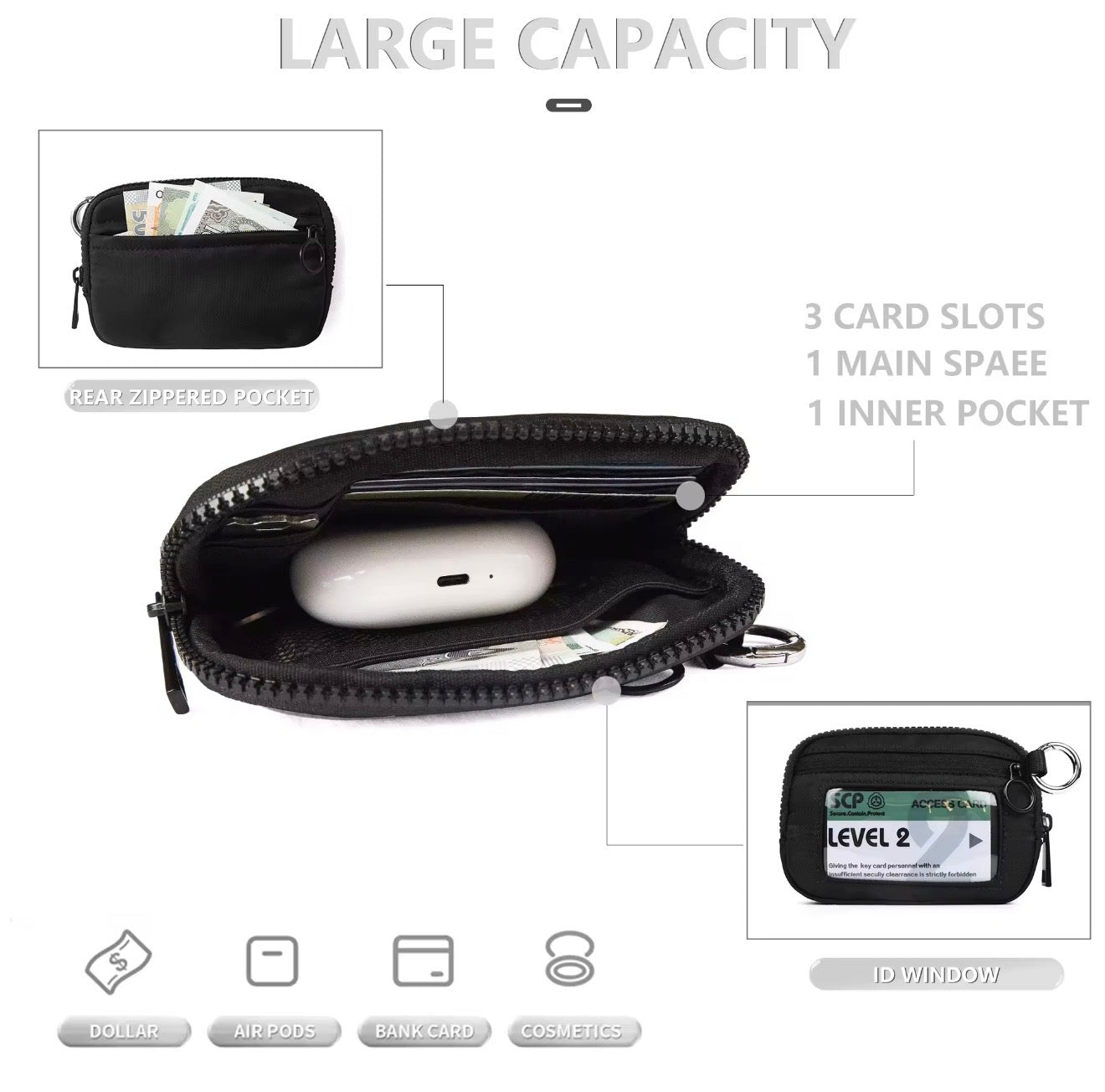 Card Holder Coin Purse Keychain Clutch - Checkered Brown