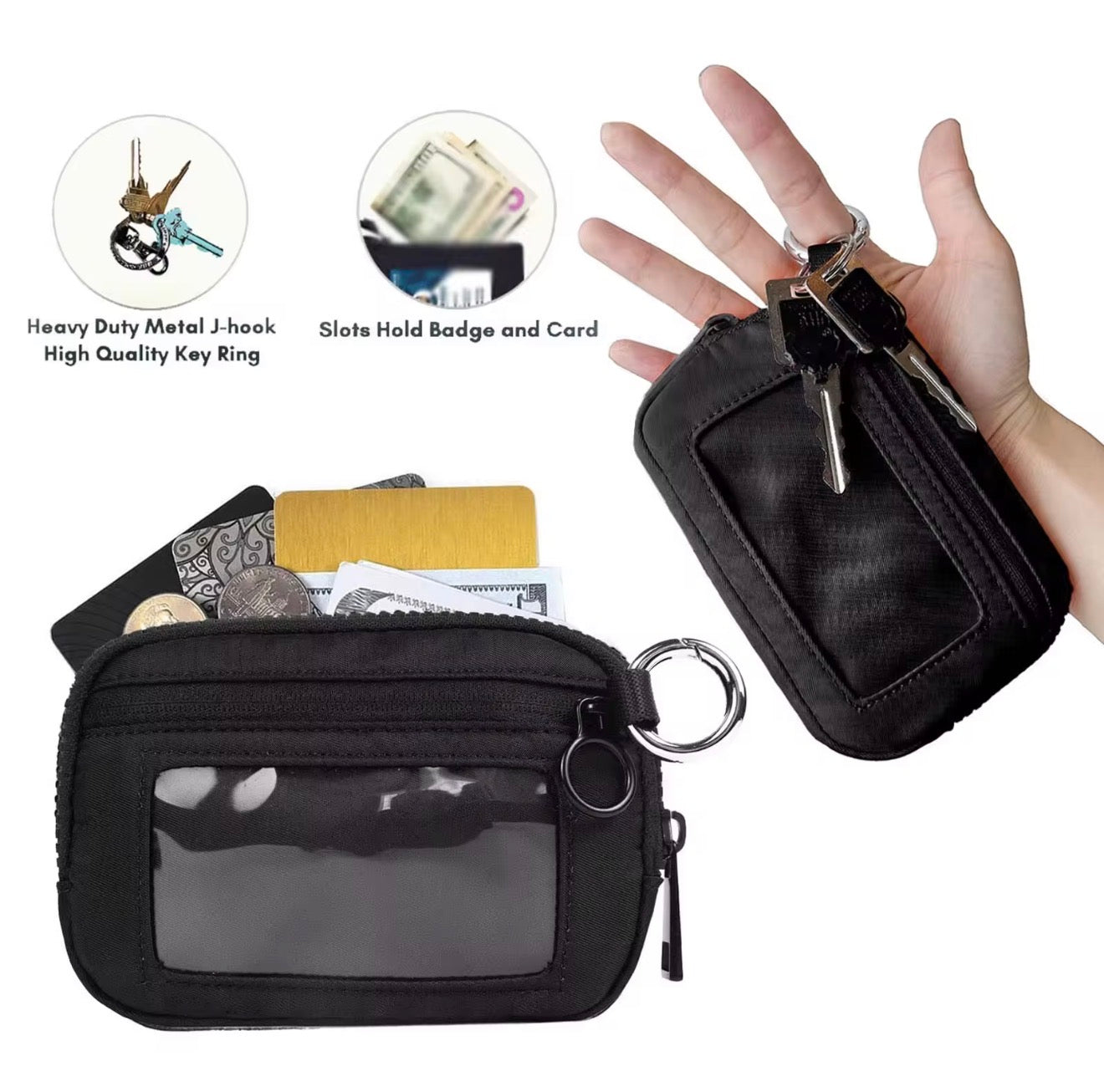 Card Holder Coin Purse Keychain Clutch - Checkered Brown