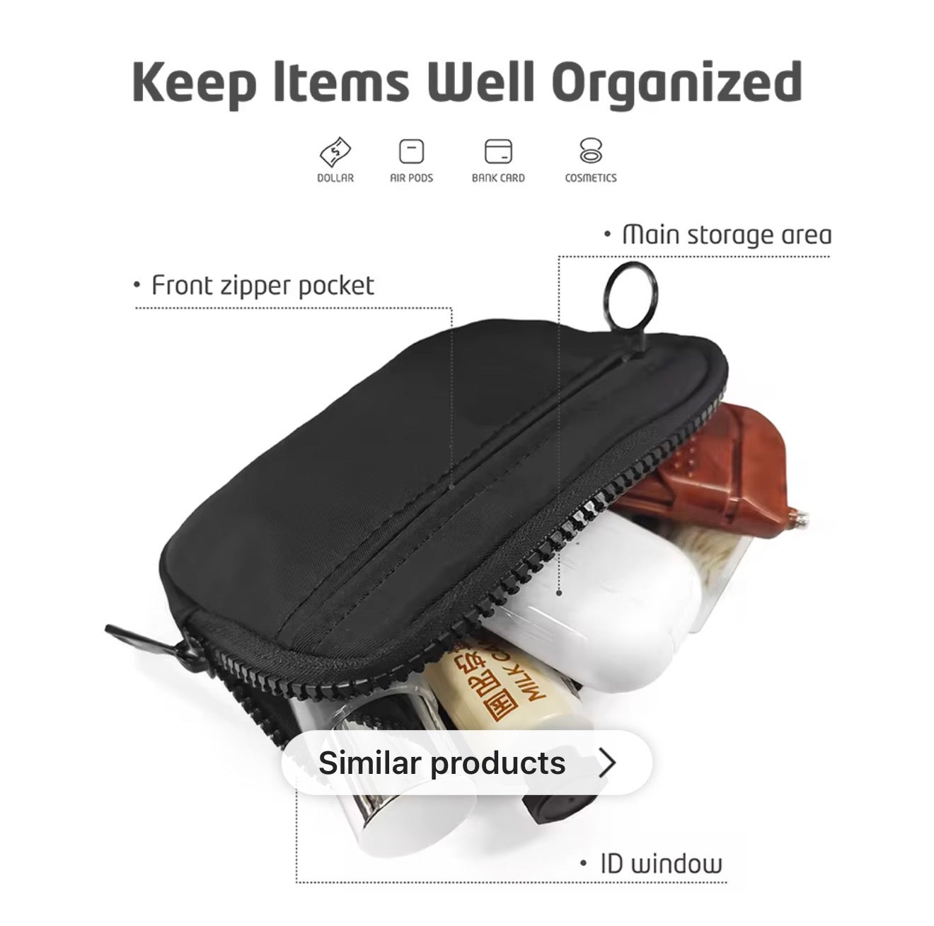 Card Holder Coin Purse Keychain Clutch - Checkered Brown